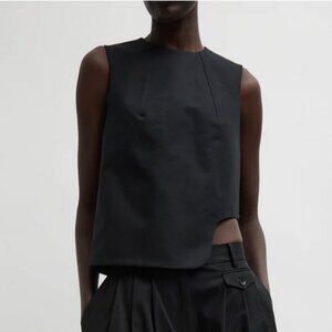 Tibi Sculpted Cotton Curved Hem Sleeveless Top